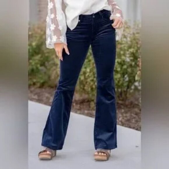 NWT KanCan Navy Blue Corduroy Wide Leg High Rise Boho Pants Size 32 Stretch - Picture 2 of 15